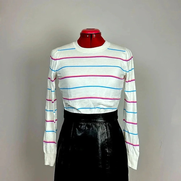 Banana Republic White Sweater with Pink and Blue Stripes - Picture 3 of 5